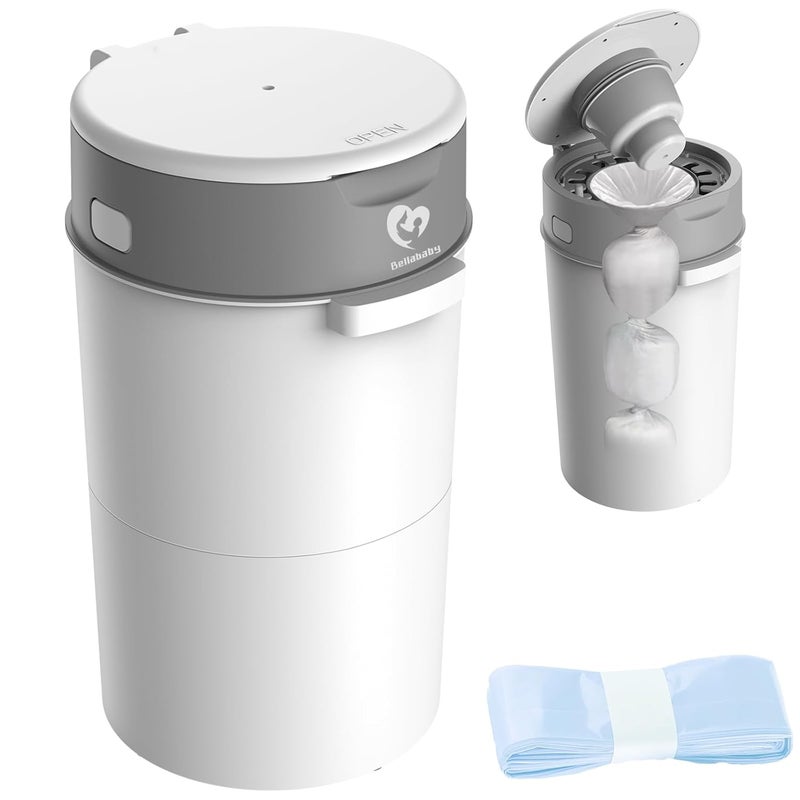 Bellababy Diaper Pail, Upgrade Baby Diaper Bin with Double Odor Locking, Includes 1 Refill (270 inches/pcs), Compact Design for Nursery - Image 1